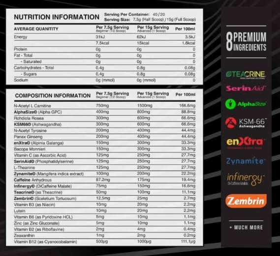 Brain Gains Switch On Nootropic 20/40serve